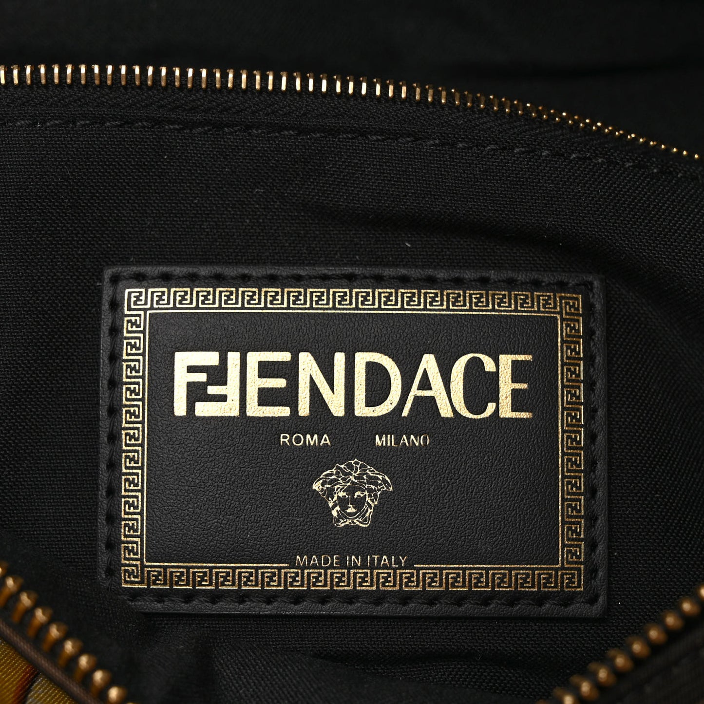 X VERSACE Nylon Cuoio Romano Fendace FF Baroque Belt Bag Black Gold