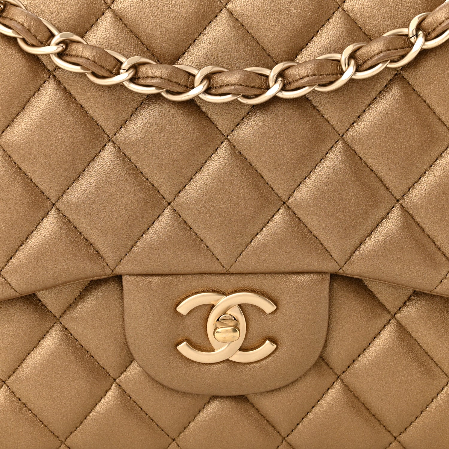 Chanel Metallic Lambskin Quilted Jumbo Double Flap Gold 8 of 12