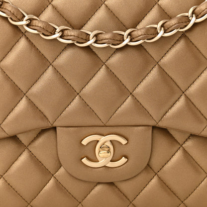 Chanel Metallic Lambskin Quilted Jumbo Double Flap Gold 8 of 12