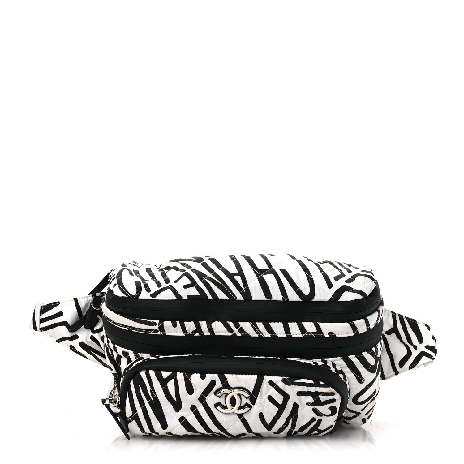 Chanel Nylon Printed Quilted Coco Neige Convertible Backpack Black White 2 of 18