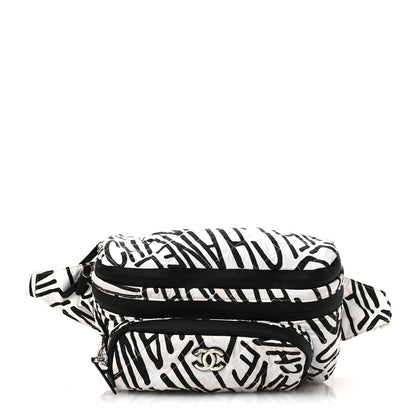 Chanel Nylon Printed Quilted Coco Neige Convertible Backpack Black White 2 of 18