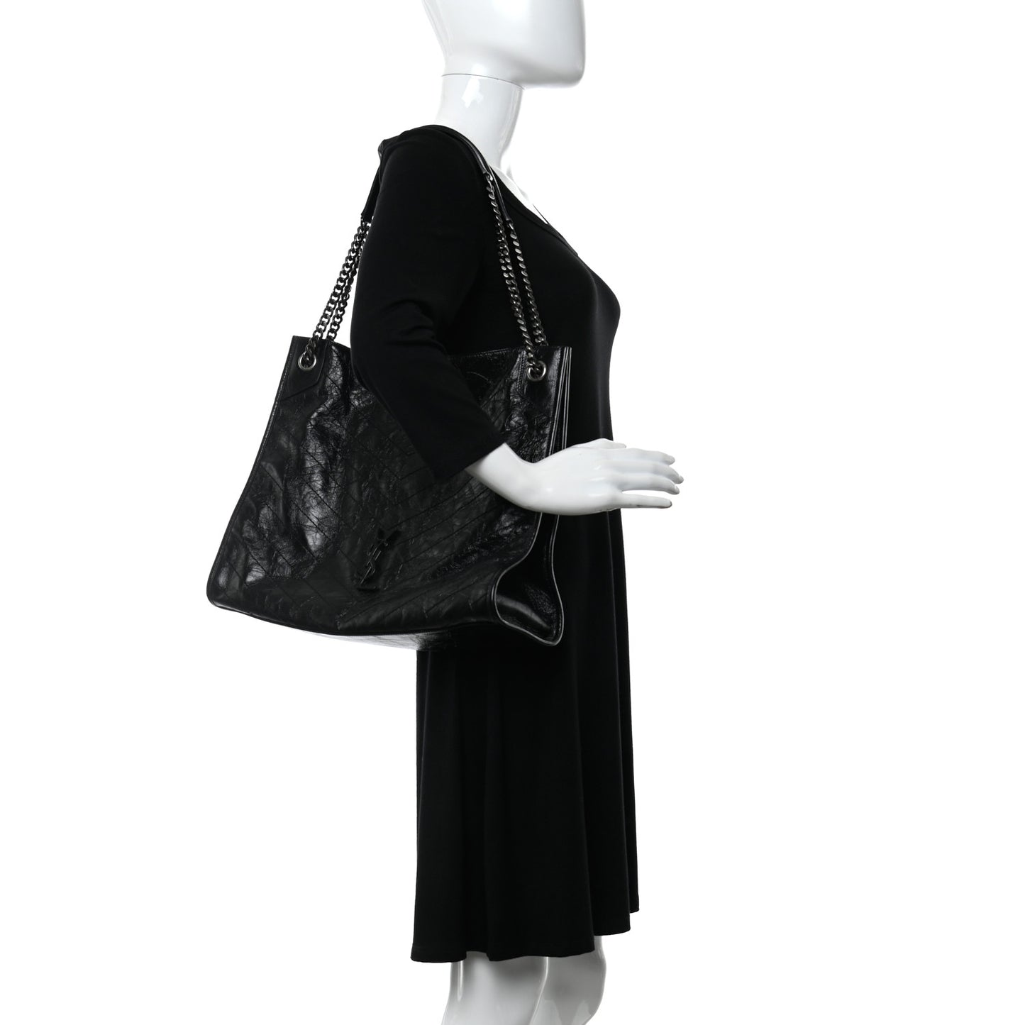 Crinkled Calfskin Matelasse Monogram Niki Shoulder Bag Black