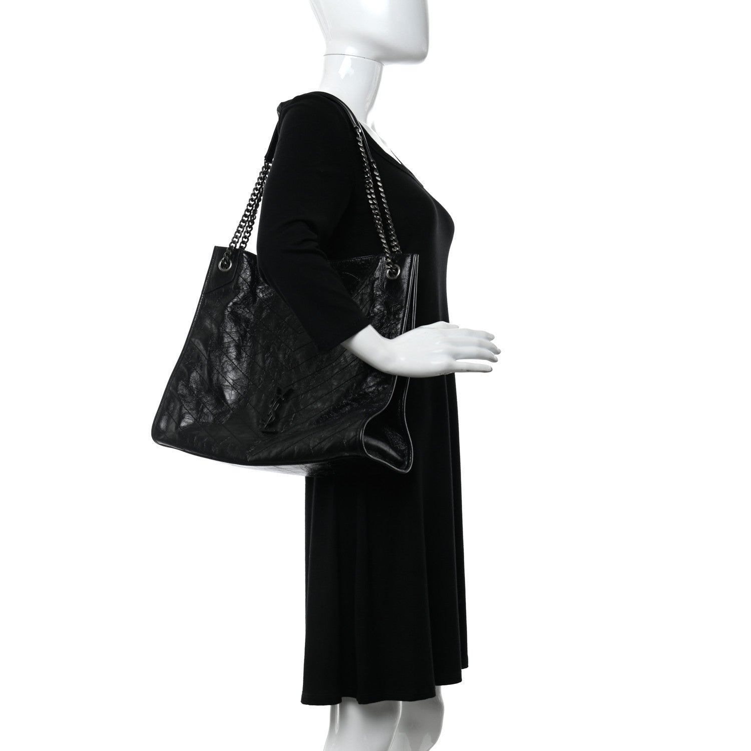 Saint Laurent Crinkled Calfskin Matelasse Monogram Niki Shoulder Bag Black 3 of 9