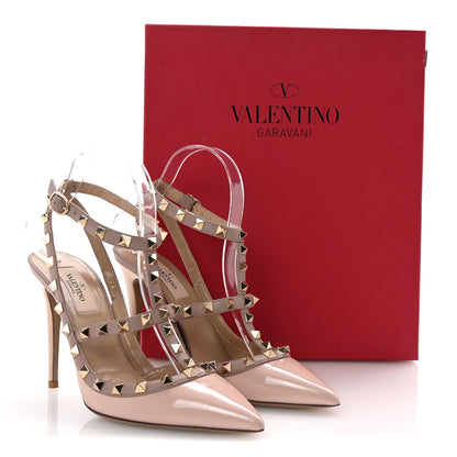 Valentino Garavani Patent Nappa Rockstud Ankle Strap 100mm Pumps 38.5 Water Rose Poudre 9 of 9