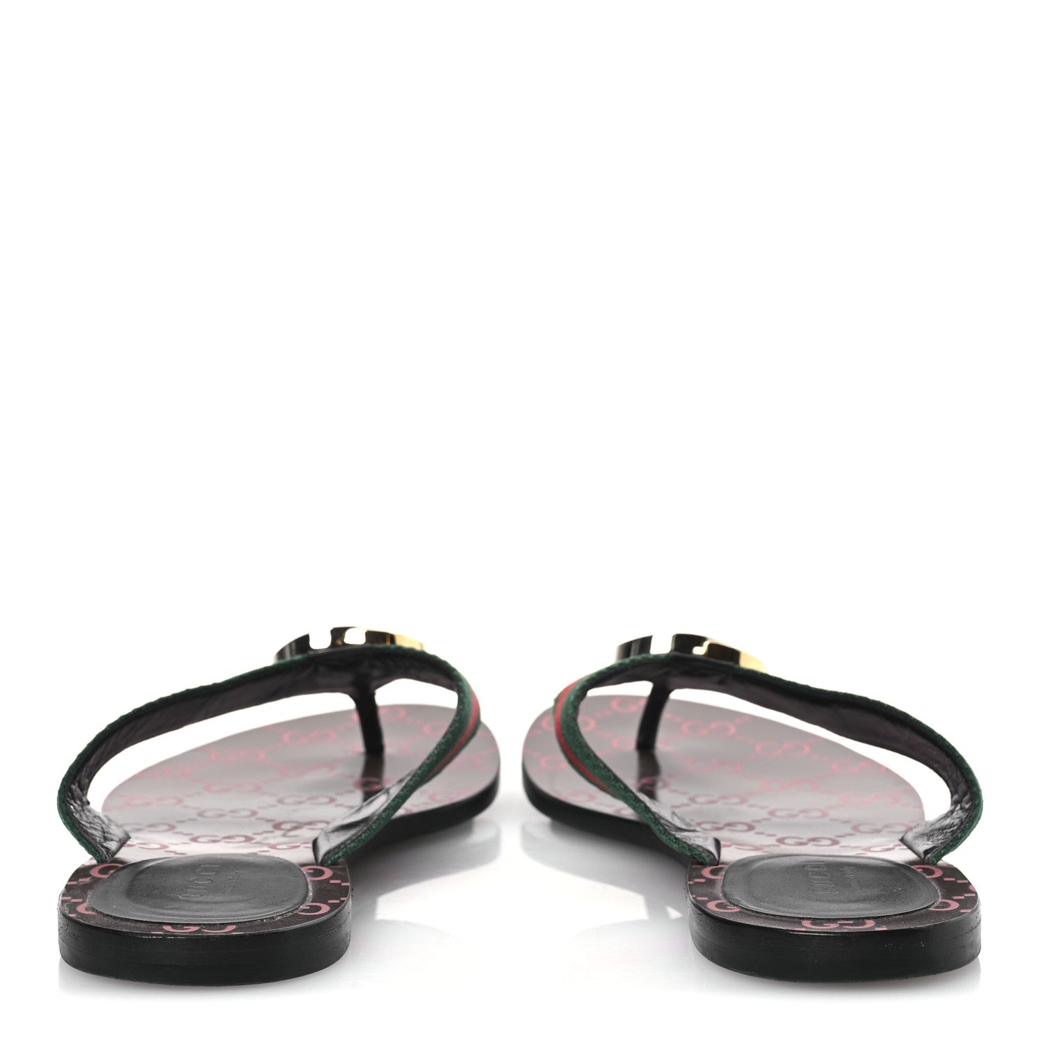 Gucci Nylon Calfskin Web GG Monogram Womens Thong Sandals 38 Green Red Cocoa 6 of 12