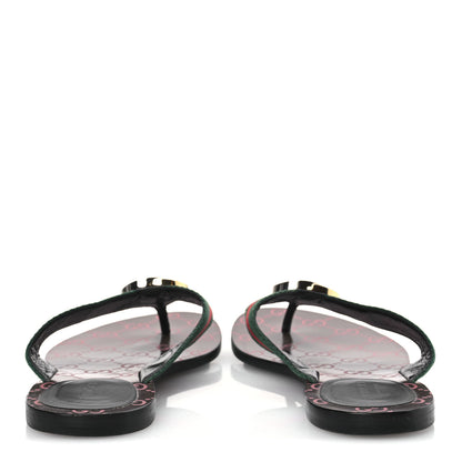 Gucci Nylon Calfskin Web GG Monogram Womens Thong Sandals 38 Green Red Cocoa 6 of 12