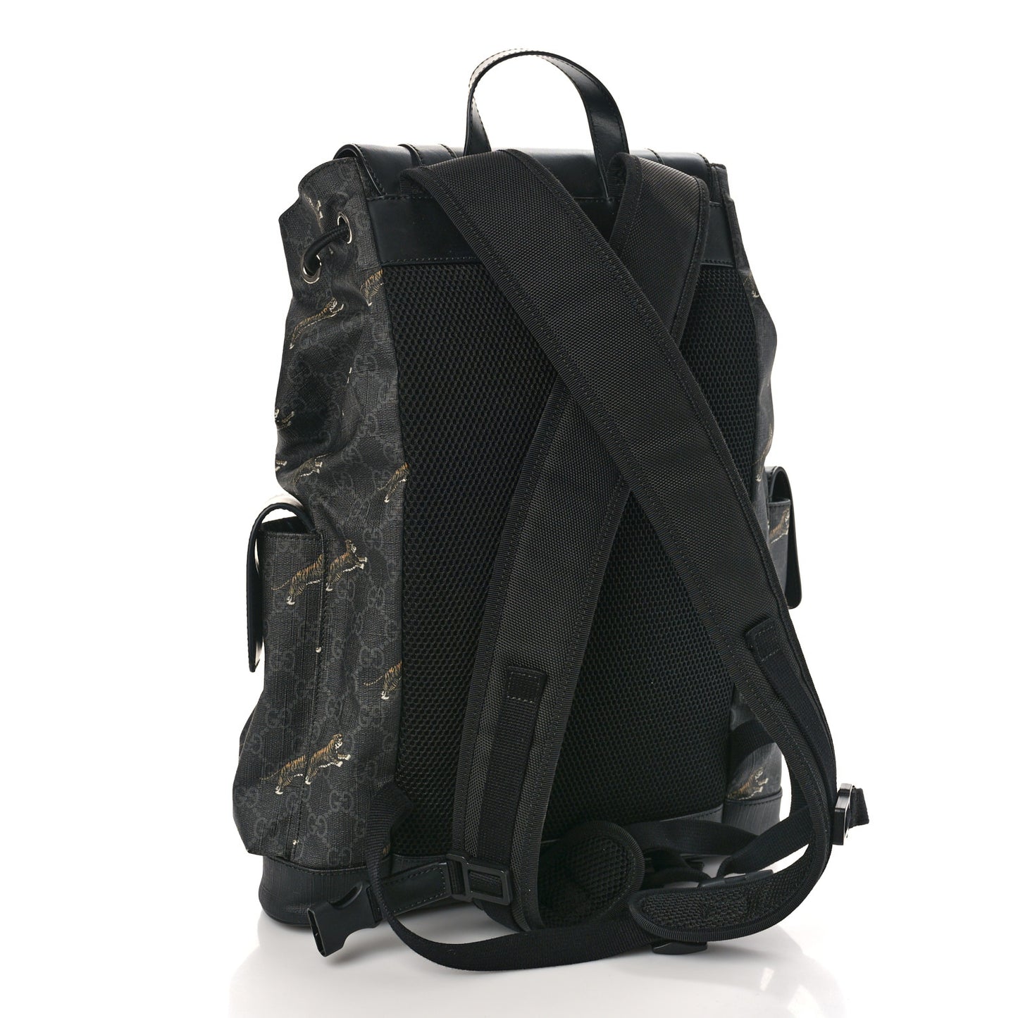 GG Supreme Monogram Tigers Double Buckle Backpack Black Multicolor