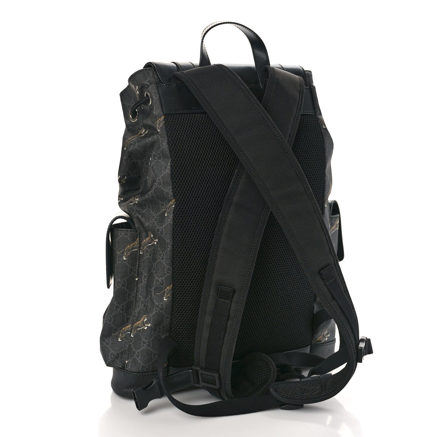 Gucci GG Supreme Monogram Tigers Double Buckle Backpack Black Multicolor 3 of 9