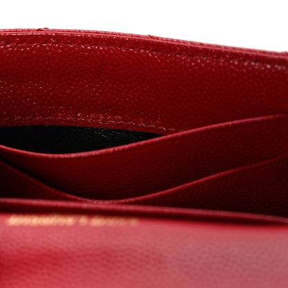 Saint Laurent Grain De Poudre Matelasse Chevron Small Monogram Envelope Wallet New Red 7 of 8
