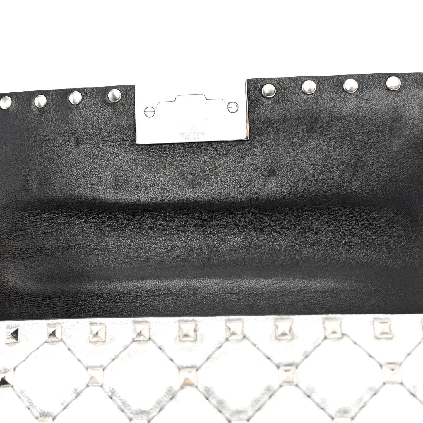 Metallic Nappa Small Rockstud Spike Shoulder Bag Silver