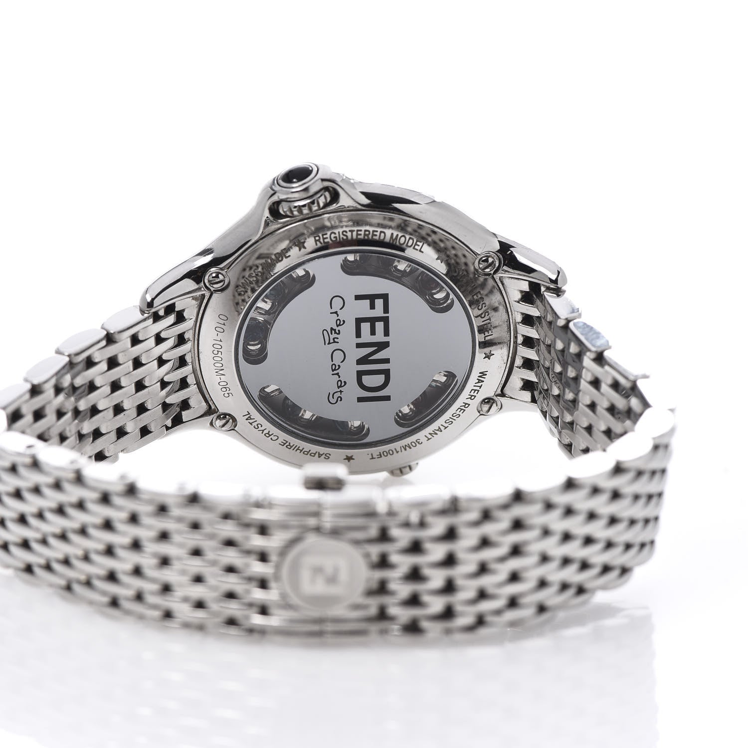 Fendi Stainless Steel Diamond Topaz 38mm Crazy Carats Quartz Watch Black 7 of 8