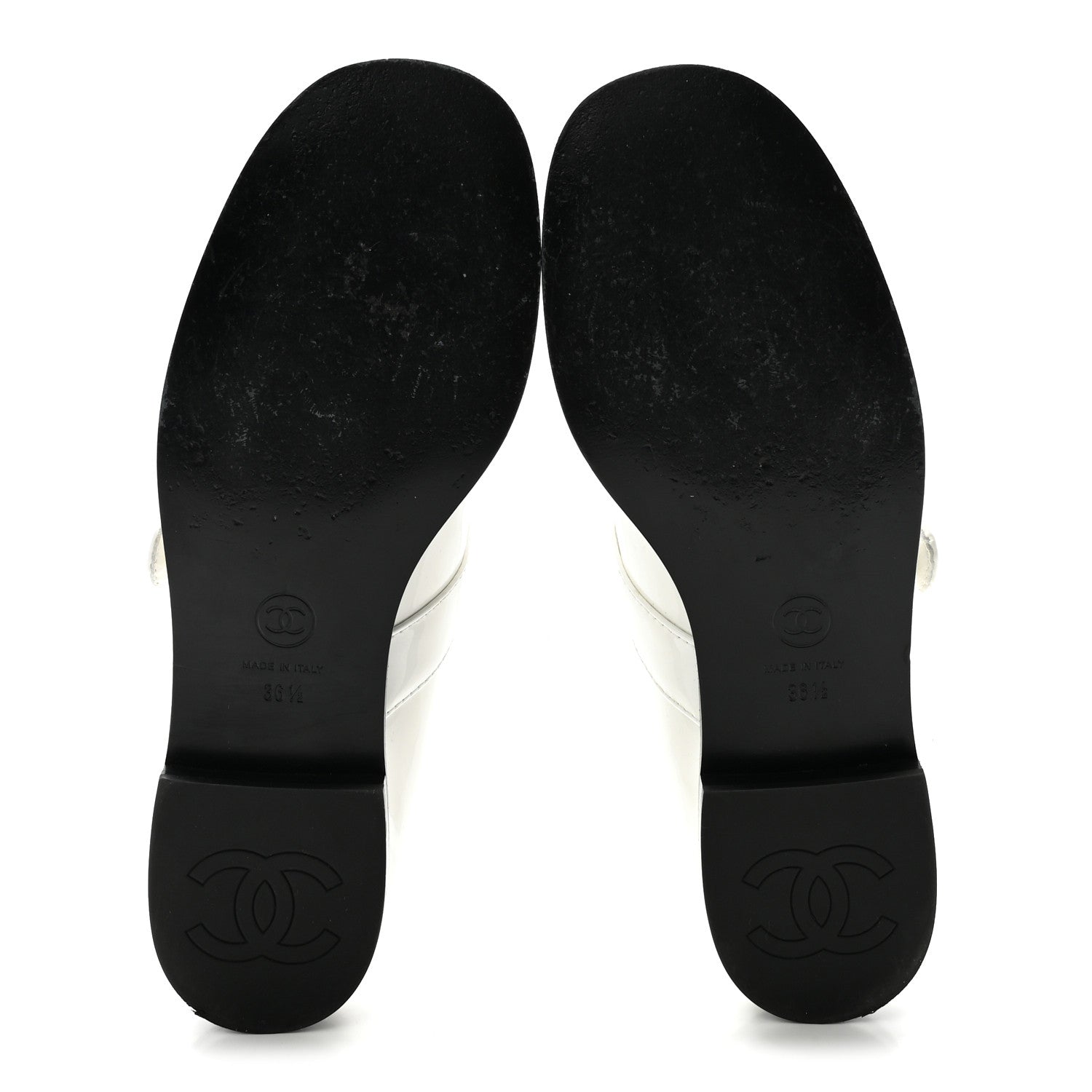 Chanel Calfskin Patent Mary Janes Flats 36.5 White Black 6 of 10