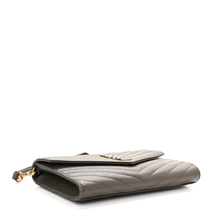 Saint Laurent Grain De Poudre Matelasse Chevron Monogram Envelope Clutch Earth 4 of 9
