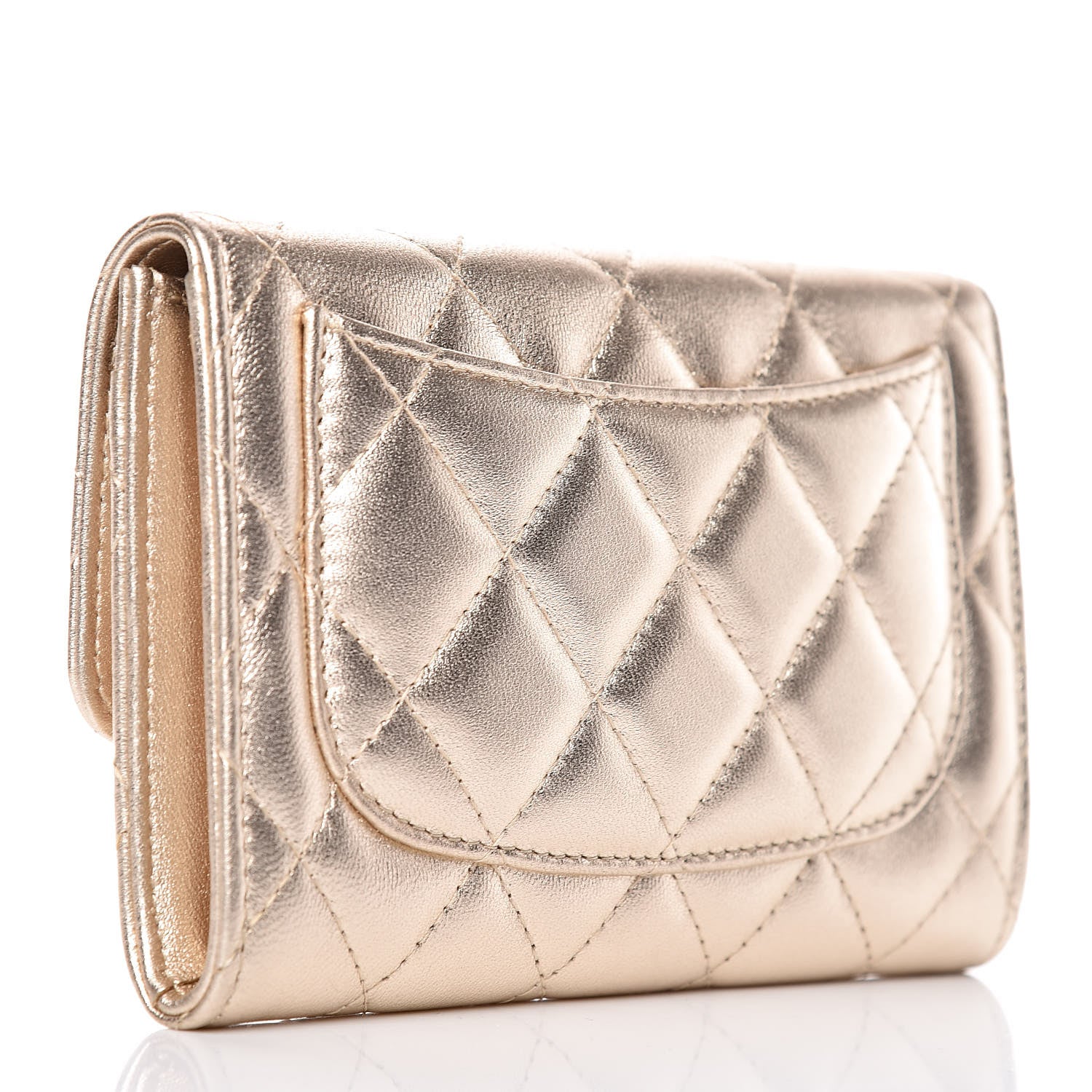 Chanel Lambskin Quilted Small Flap Wallet Pale Gold 3 of 10