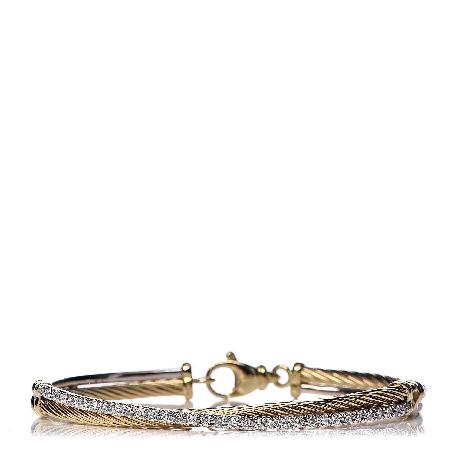 David Yurman 18K White Yellow Gold Diamond Crossover Bracelet 1 of 4