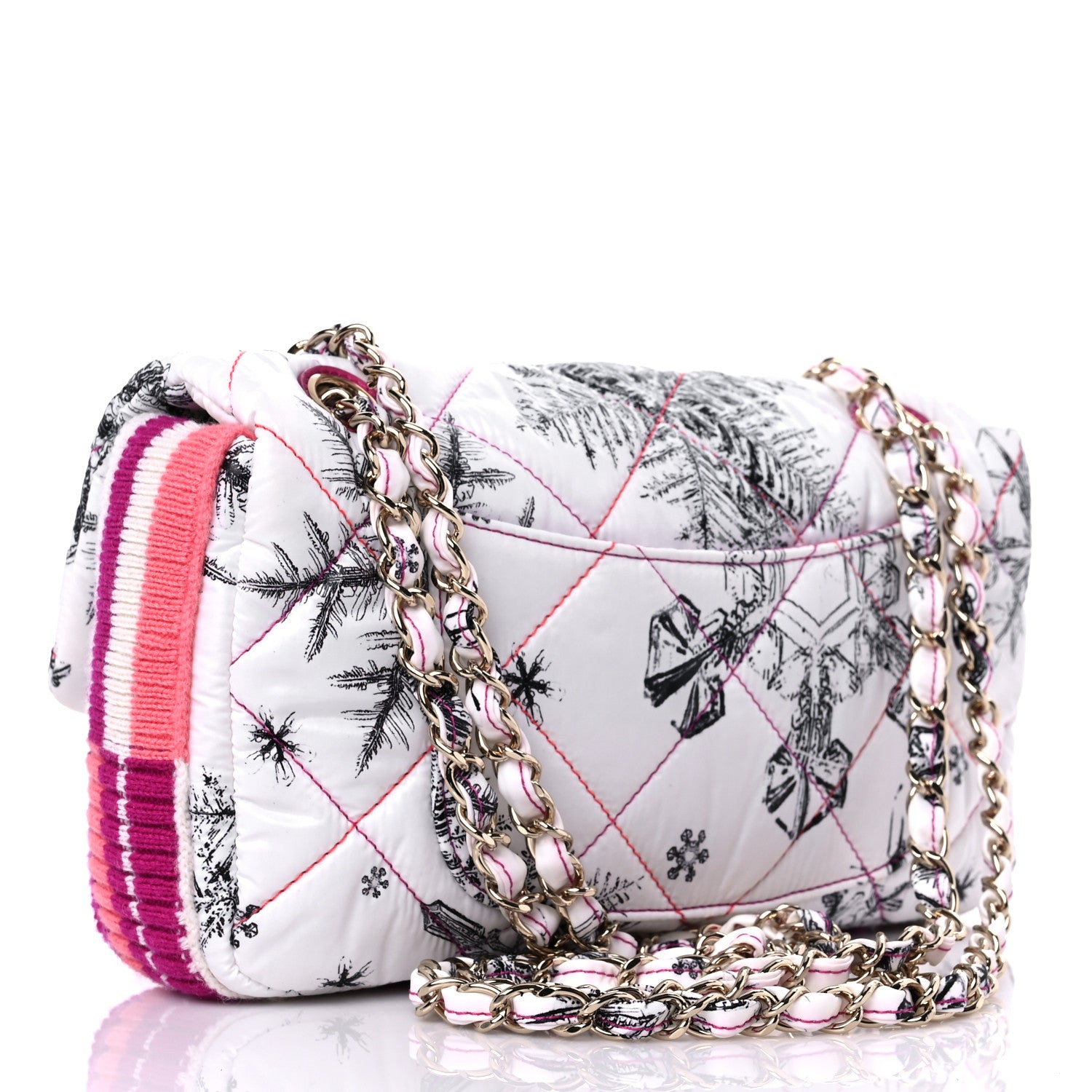 Chanel Nylon Knit Coco Neige Snowflake Small Flap White Pink 3 of 11
