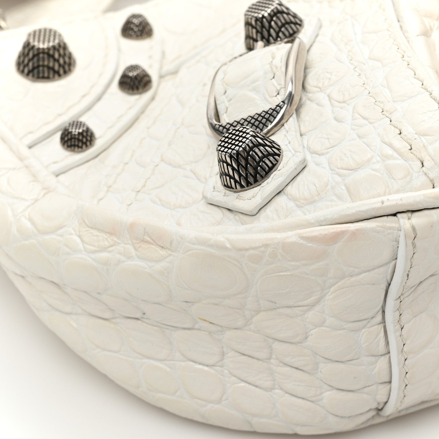 Balenciaga Extra Supple Calfskin Crocodile Embossed Le Cagole Shoulder Bag XS White 12 of 16