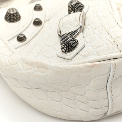 Balenciaga Extra Supple Calfskin Crocodile Embossed Le Cagole Shoulder Bag XS White 12 of 16