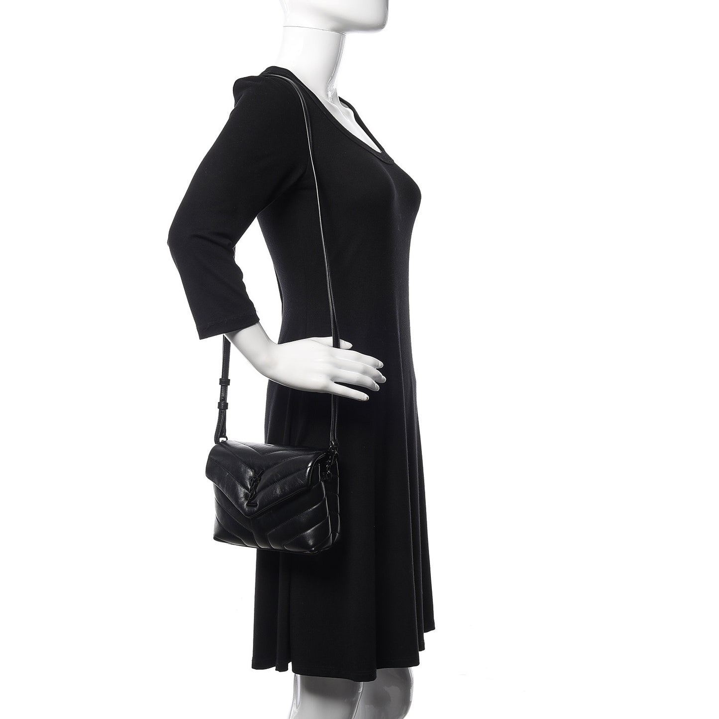Calfskin Y Quilted Monogram Toy Loulou Crossbody Bag Black