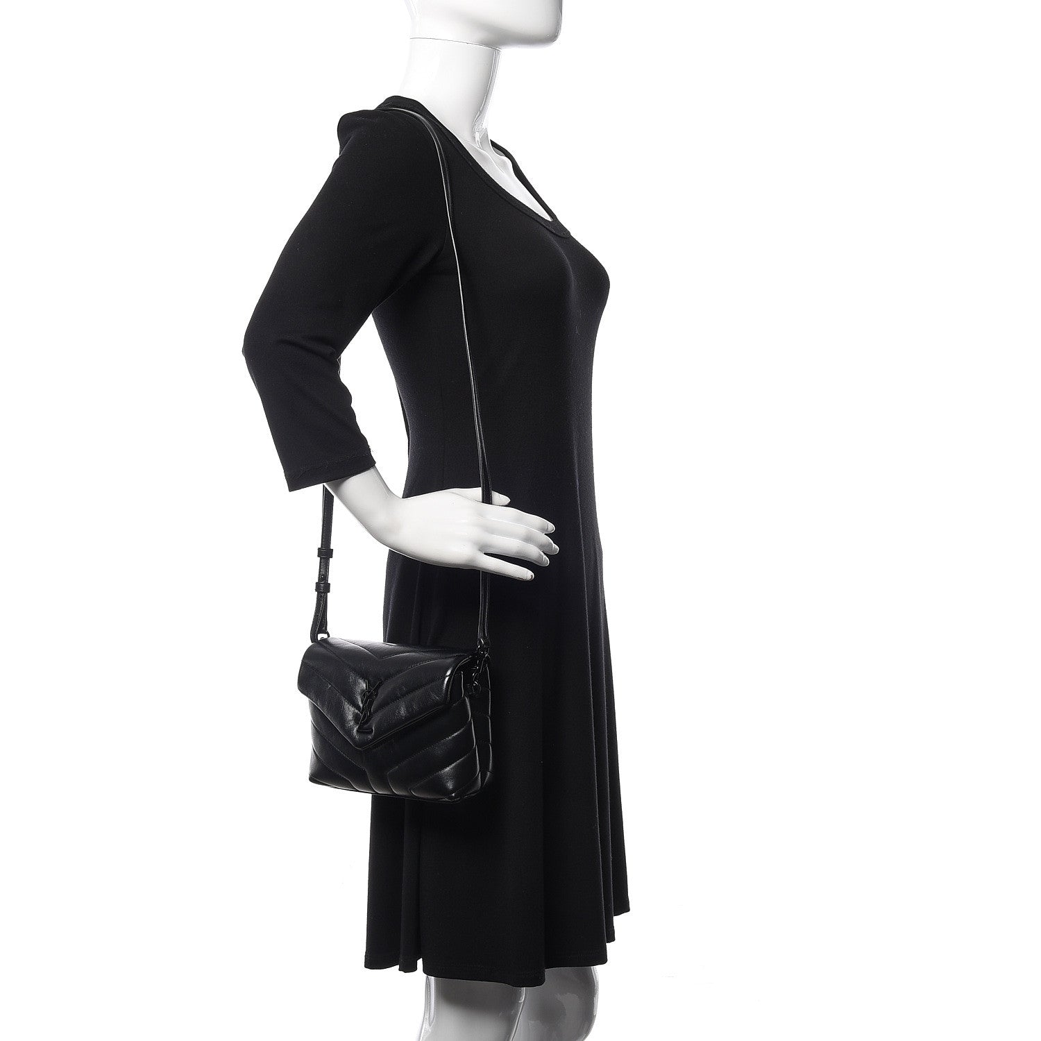 Saint Laurent Calfskin Y Quilted Monogram Toy Loulou Crossbody Bag Black 2 of 11