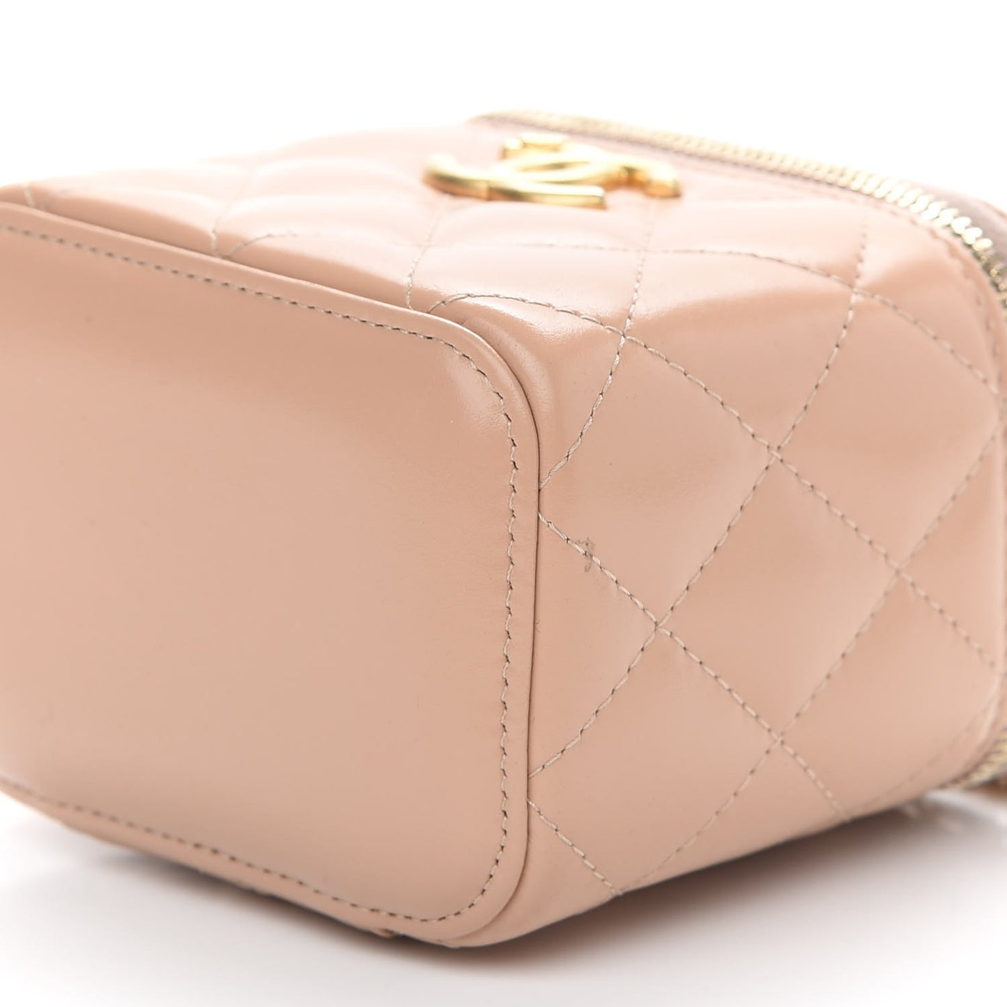 Calfskin Quilted Mini Perfect Fit Vanity Case With Chain Beige