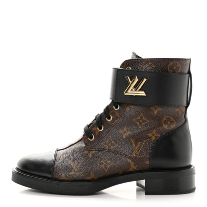 Louis Vuitton Calfskin Monogram Wonderland Flat Ranger Boots 39 Black 1 of 21