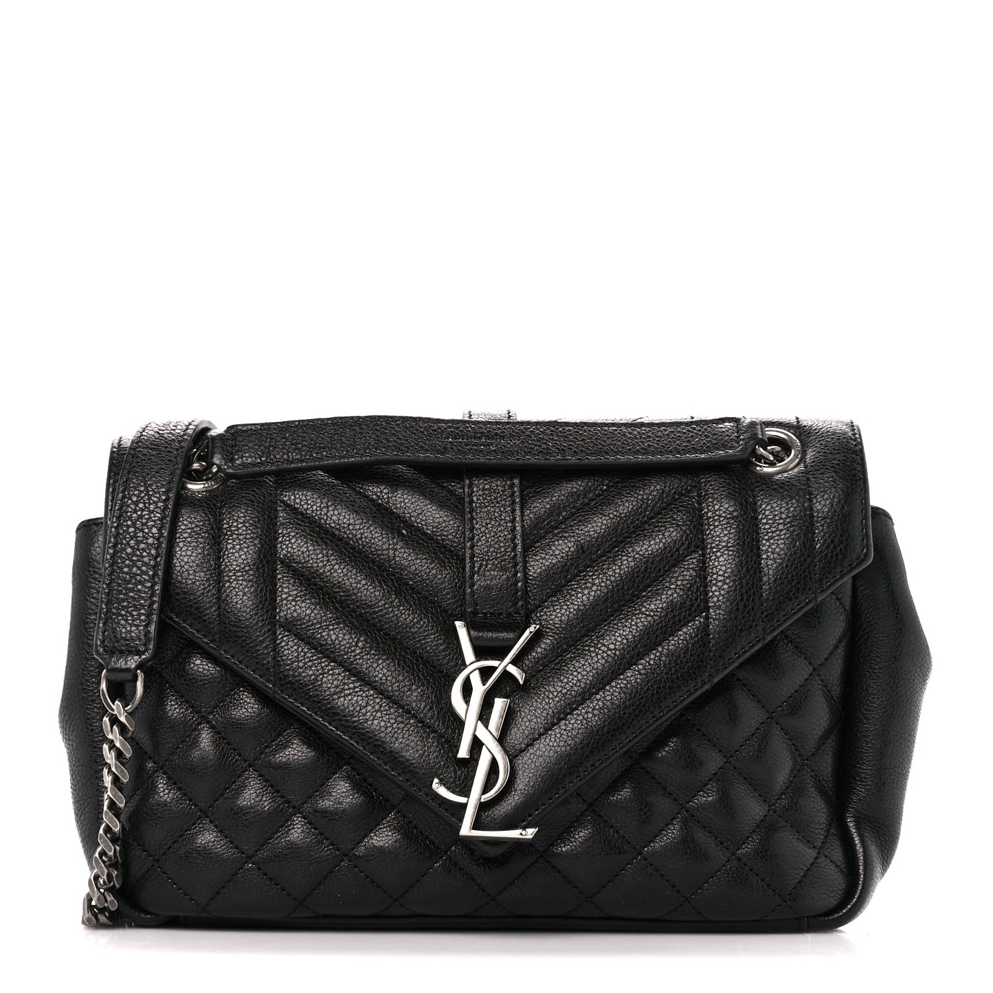 Sheepskin Tri-Quilt Monogram Medium College Bag Black