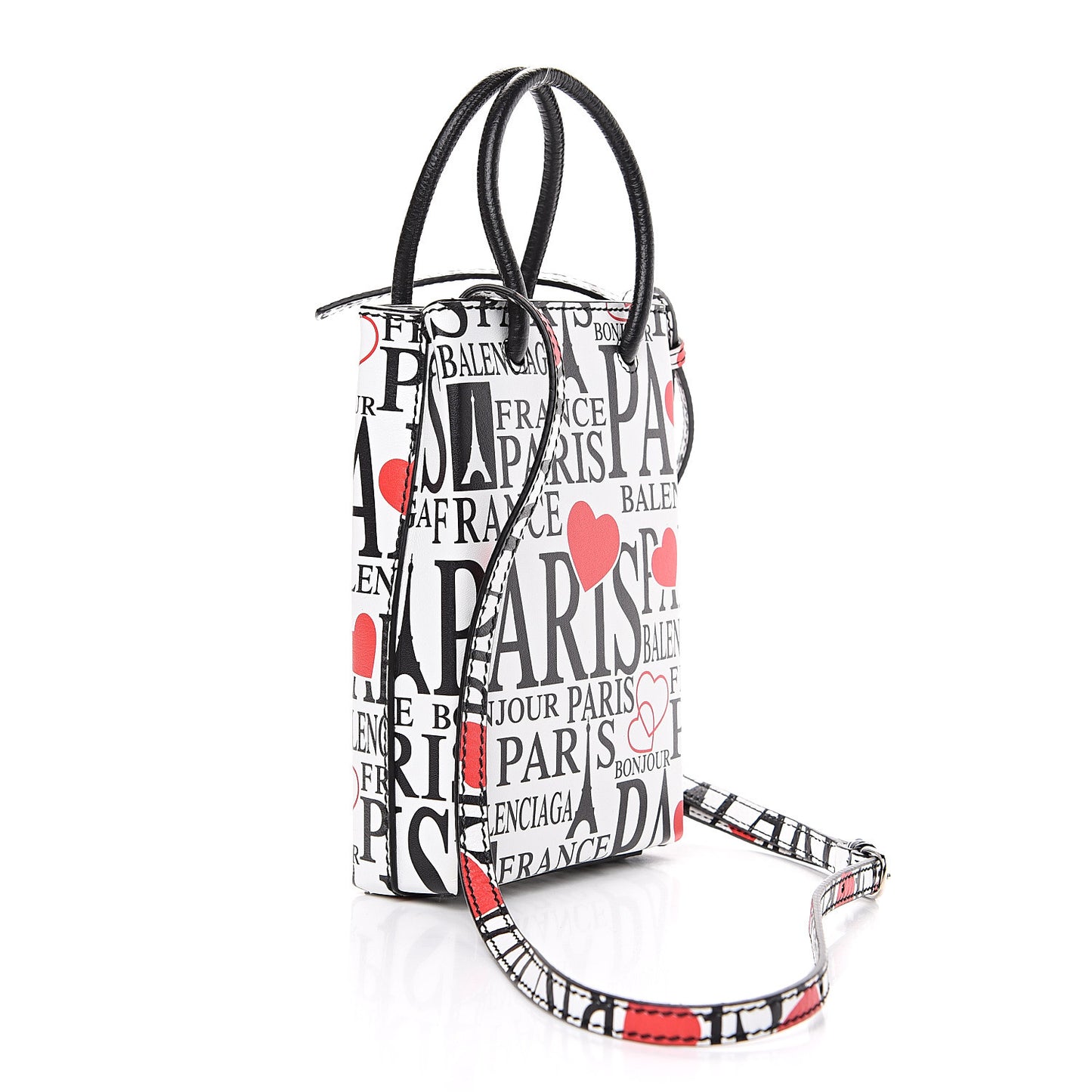 Calfskin Bonjour Paris Print Shopping Phone Holder Bag Paris Bonjour