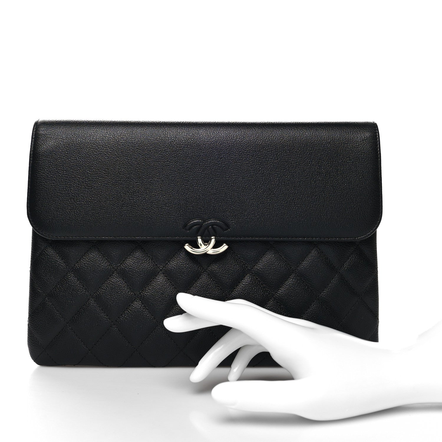 Chanel Grained Calfskin Quilted CC Box Pouch Black 2 of 12