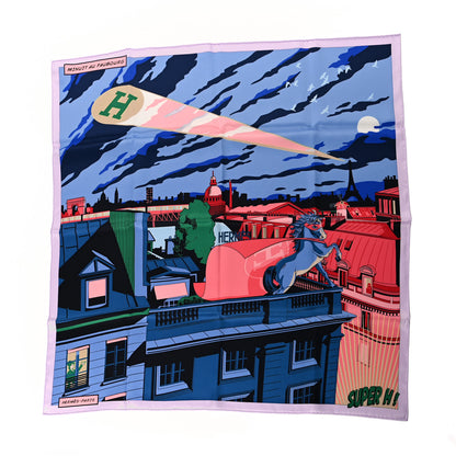 Hermes Silk Minuit Au Faubourg Scarf 70 Parme Bleu Vert 1 of 5