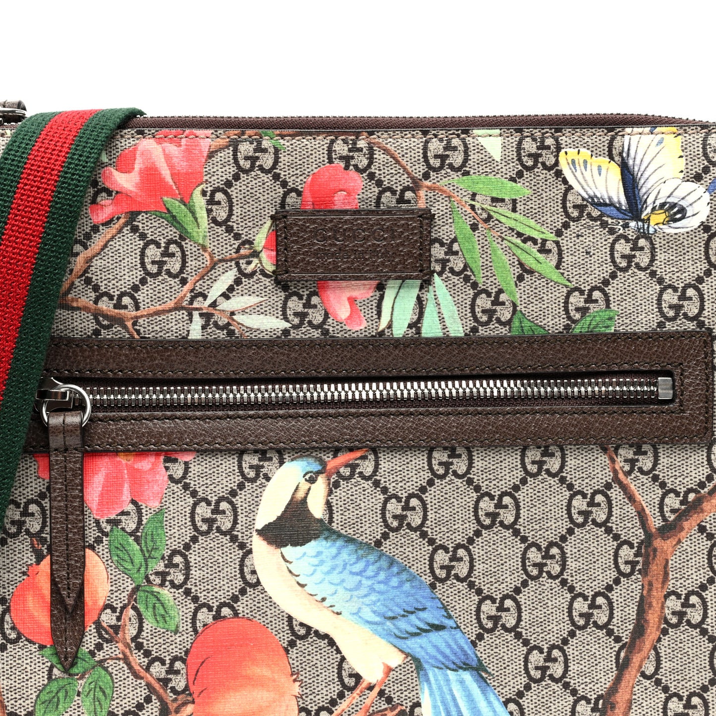 GG Supreme Monogram Tian Web Medium Flat Messenger Beige Multicolor New Acero
