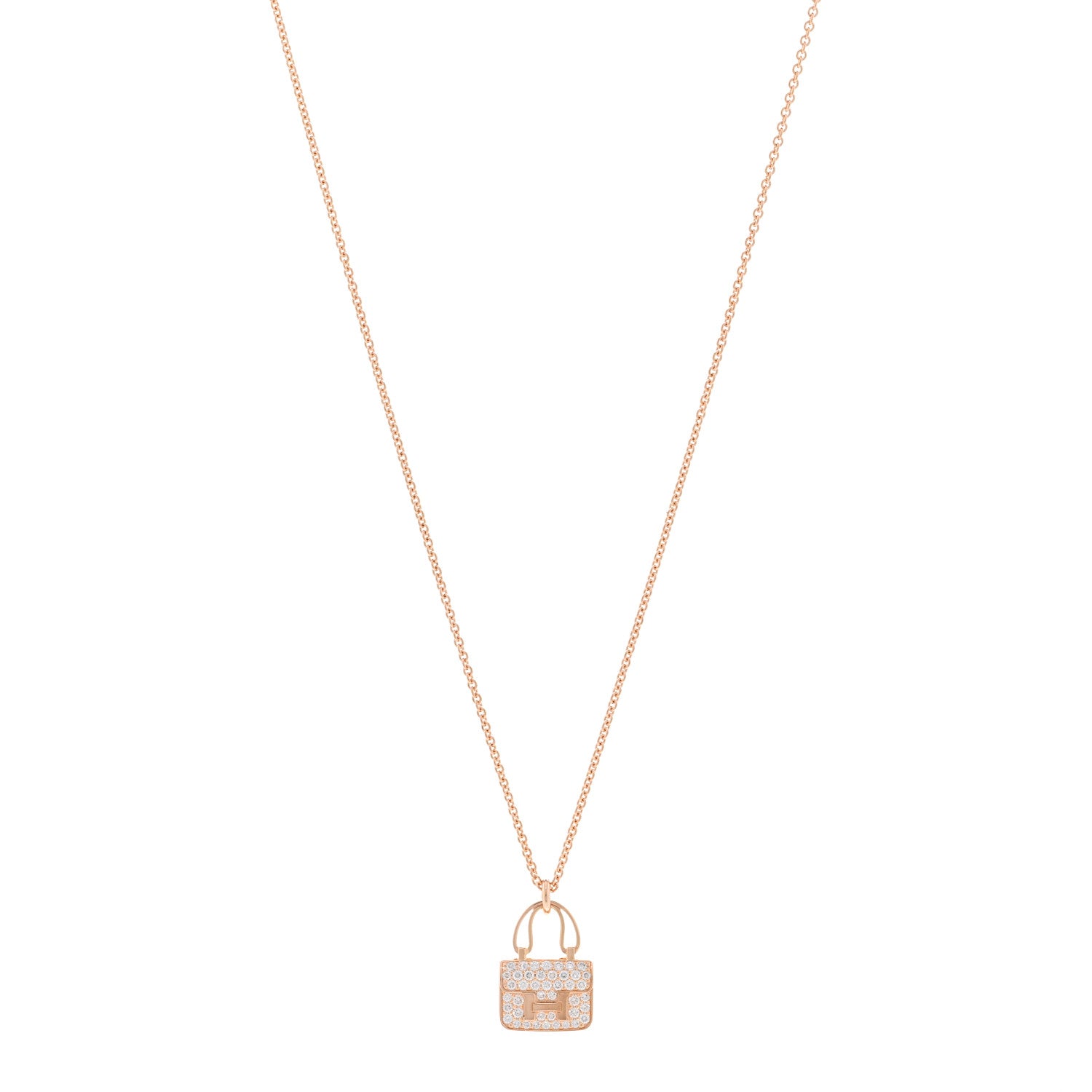 Hermes 18K Rose Gold Diamond Constance Amulettes Pendant Necklace 1 of 6