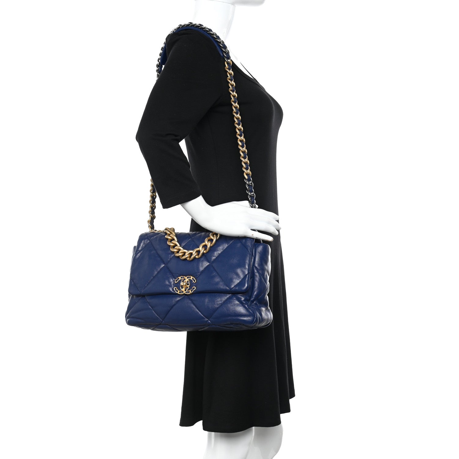 Chanel Goatskin Quilted Large Chanel 19 Flap Dark Blue 2 of 10