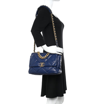 Chanel Goatskin Quilted Large Chanel 19 Flap Dark Blue 2 of 10