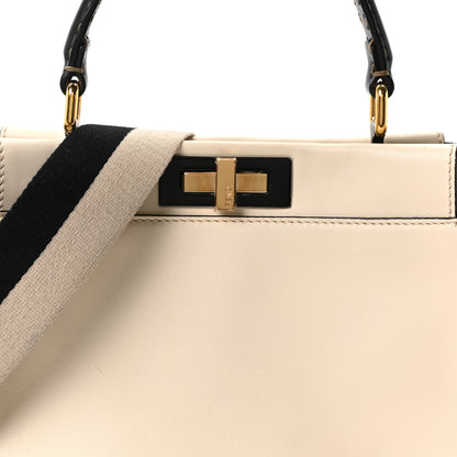 Fendi Vitello Seta Canvas FF Embroidered Medium Peekaboo Iconic Satchel White 8 of 10