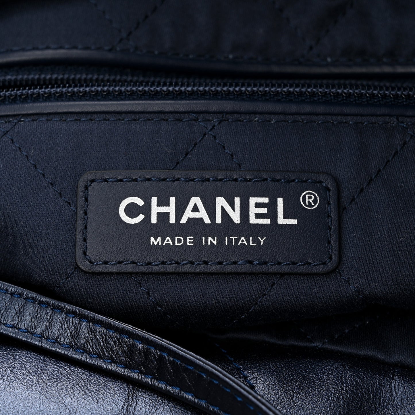 Metallic Calfskin Quilted Small Chanel 22 Navy Blue