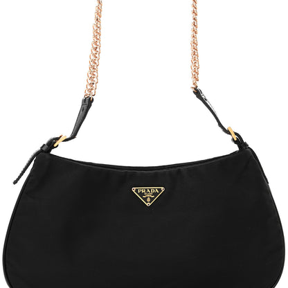 Prada Tessuto Light Nylon Chain Shoulder Bag Black 7 of 12