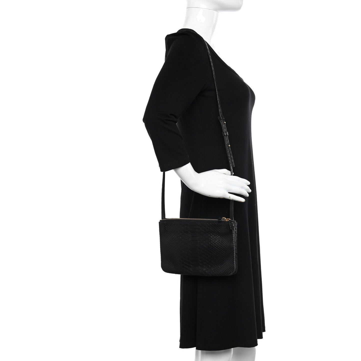 Snakeskin Small Trio Crossbody Bag Black