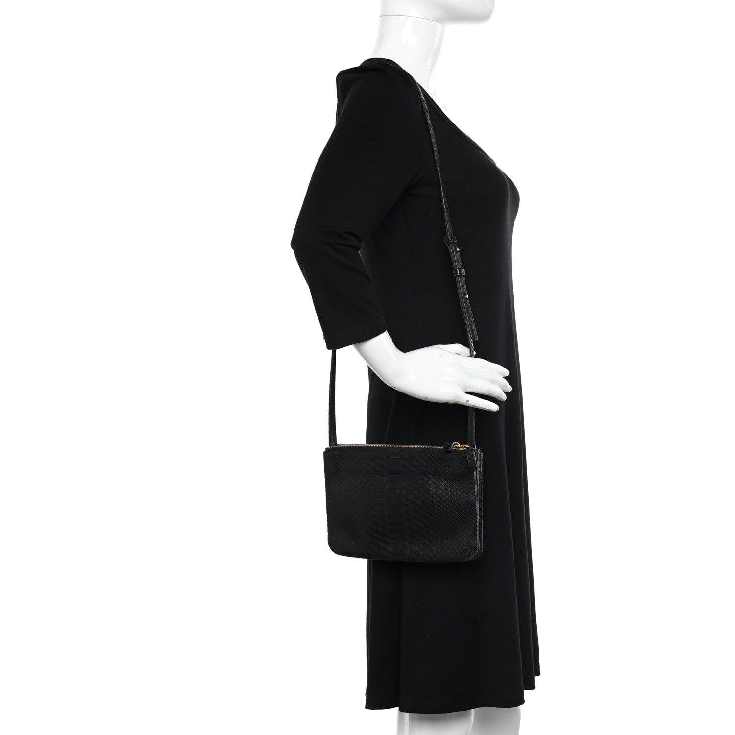 Celine Snakeskin Small Trio Crossbody Bag Black 2 of 15