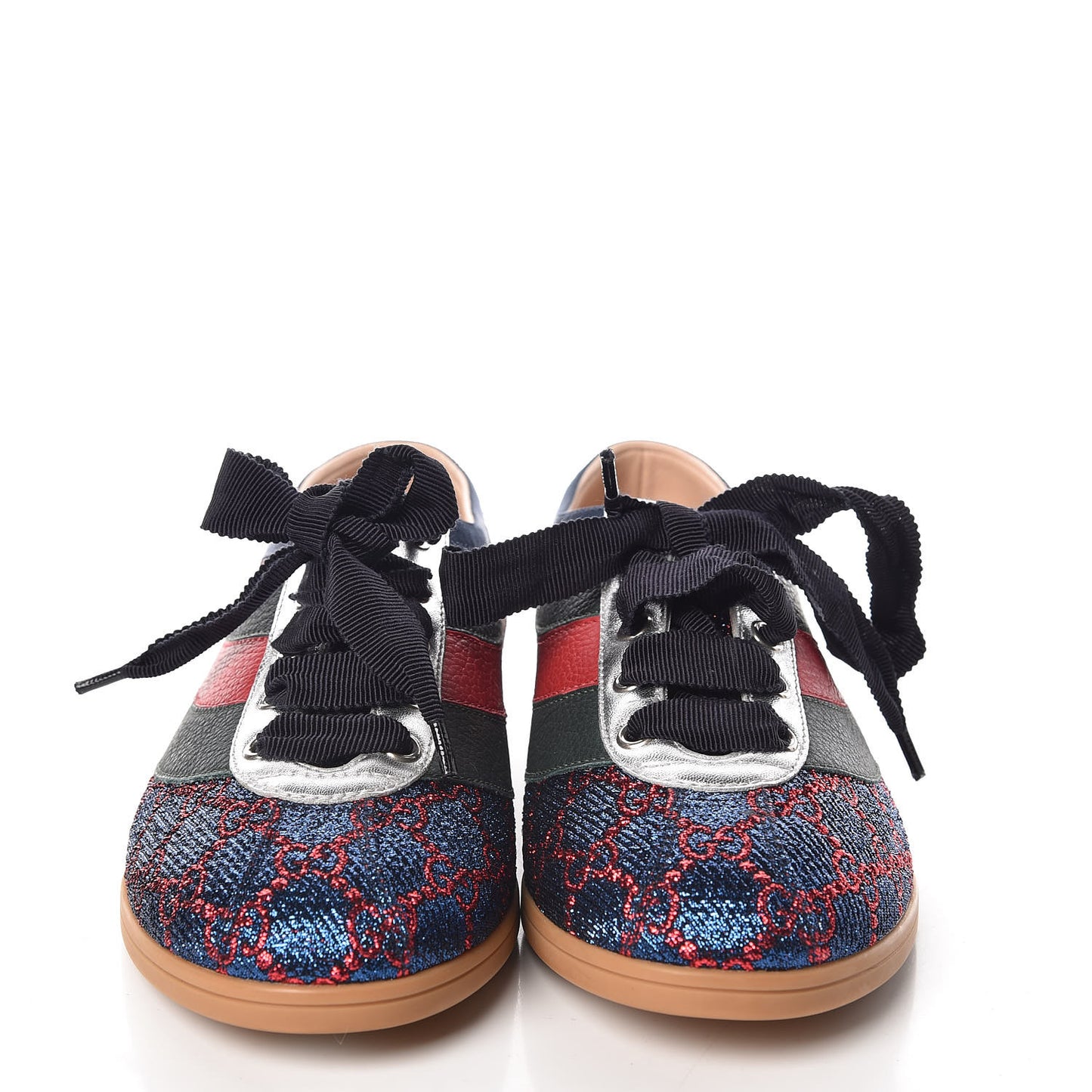 Lurex Calfskin Web GG Monogram Womens Falacer Sneakers 38 Iridescent Blue Iridescent Red Silver