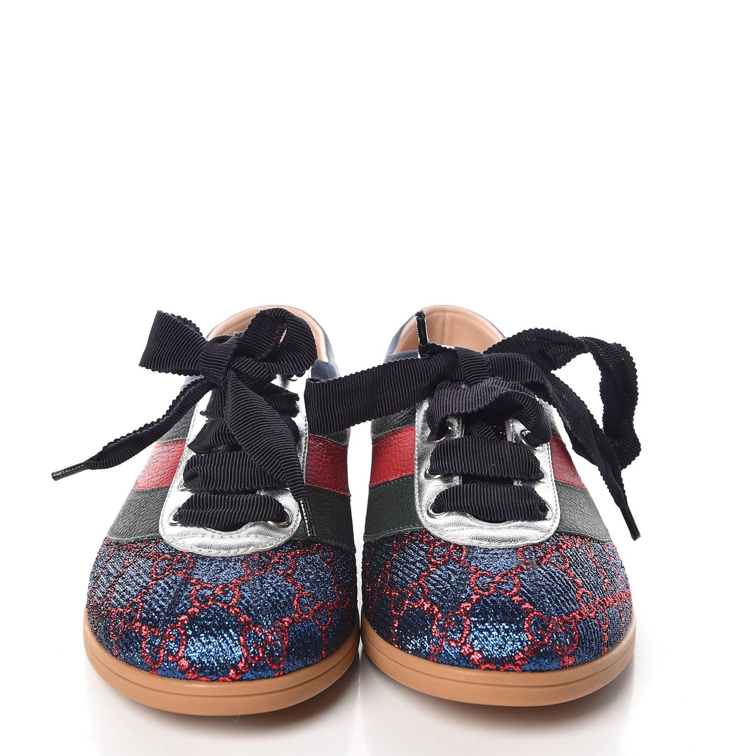 Gucci Lurex Calfskin Web GG Monogram Womens Falacer Sneakers 38 Iridescent Blue Iridescent Red Silver 2 of 10