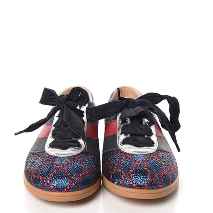 Gucci Lurex Calfskin Web GG Monogram Womens Falacer Sneakers 38 Iridescent Blue Iridescent Red Silver 2 of 10