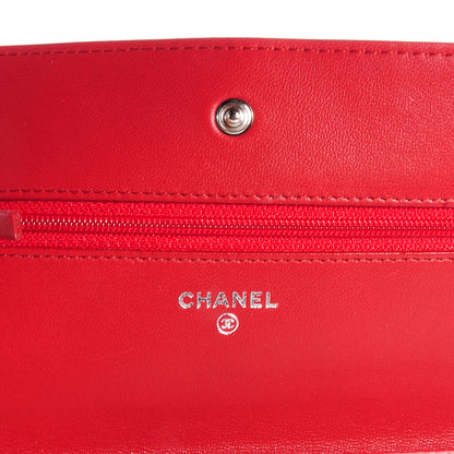 Chanel Lambskin Quilted Wallet On Chain WOC Red 6 of 8