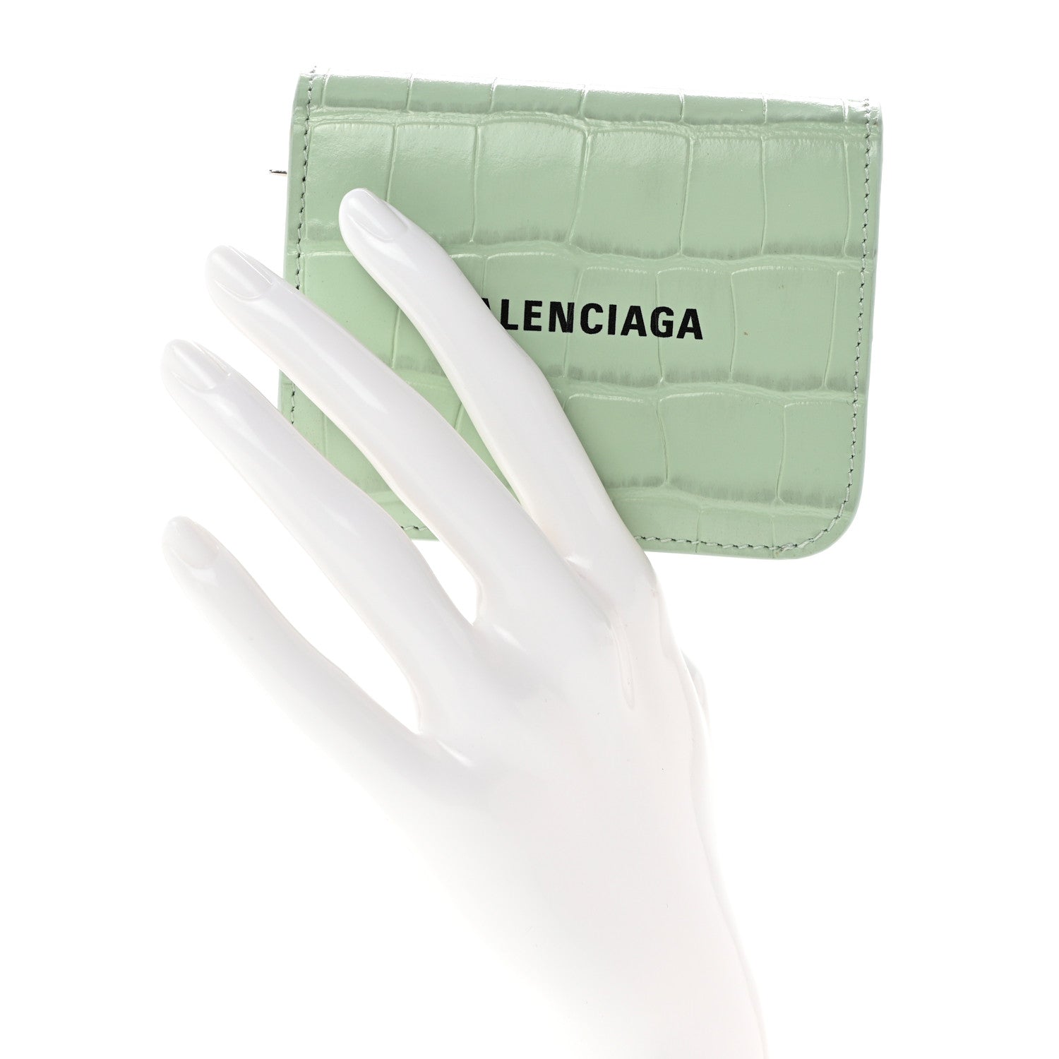 Balenciaga Shiny Calfskin Logo Crocodile Embossed Light Green Black 2 of 9