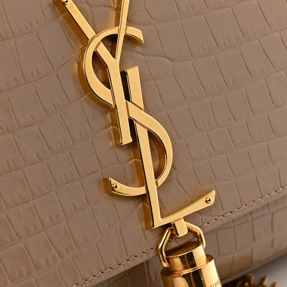 Saint Laurent Calfskin Crocodile Embossed Medium Classic Monogram Kate Tassel Satchel Dark Beige 11 of 11