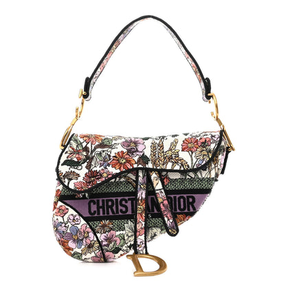 Christian Dior Canvas Embroidered 4 Saisons Été Saddle Bag White Multicolor 1 of 12