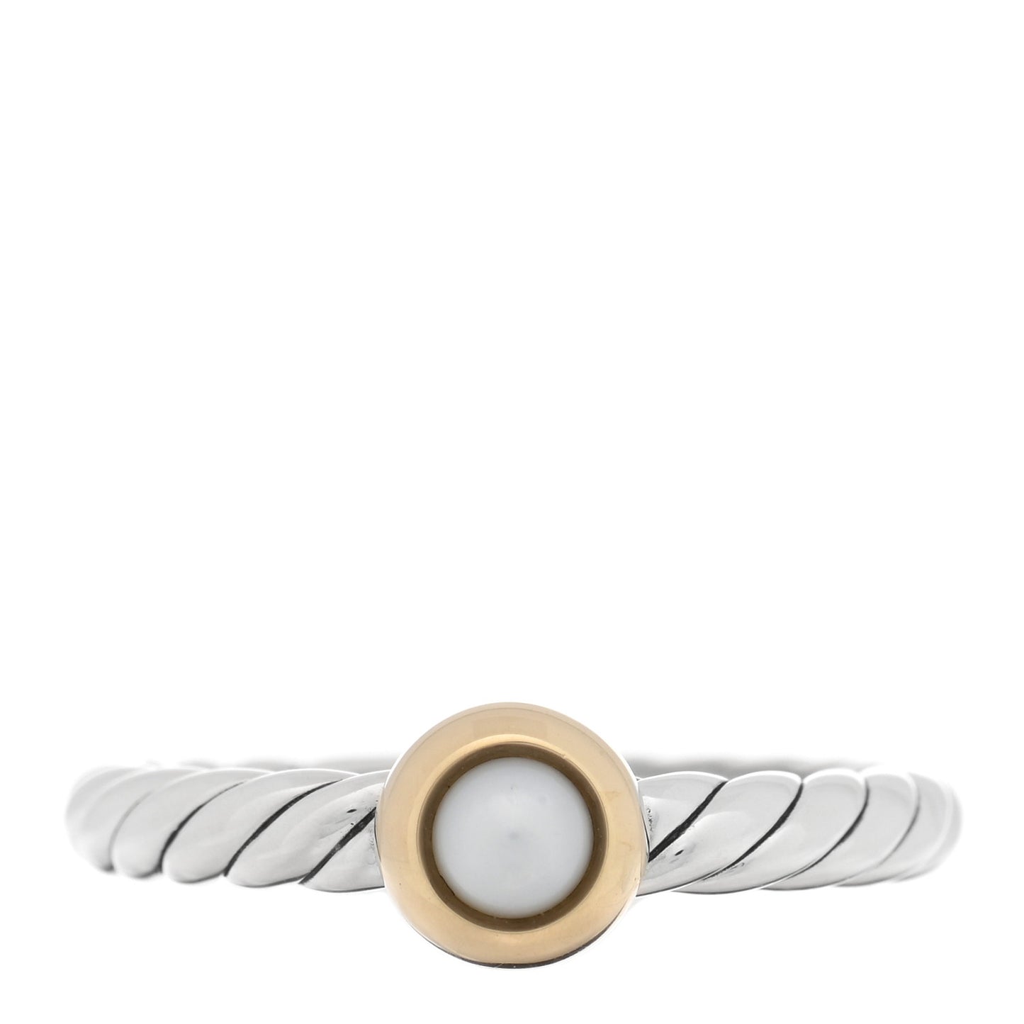 Sterling Silver 14K Yellow Gold Cultured Pearl Petite Cable Ring 56 7.5