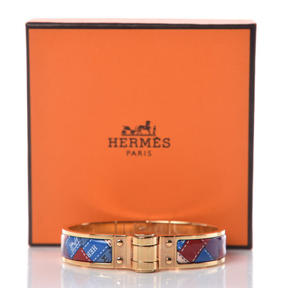 Hermes Enamel Printed Narrow Bolduc Au Carre Hinged Bracelet S 5 of 5