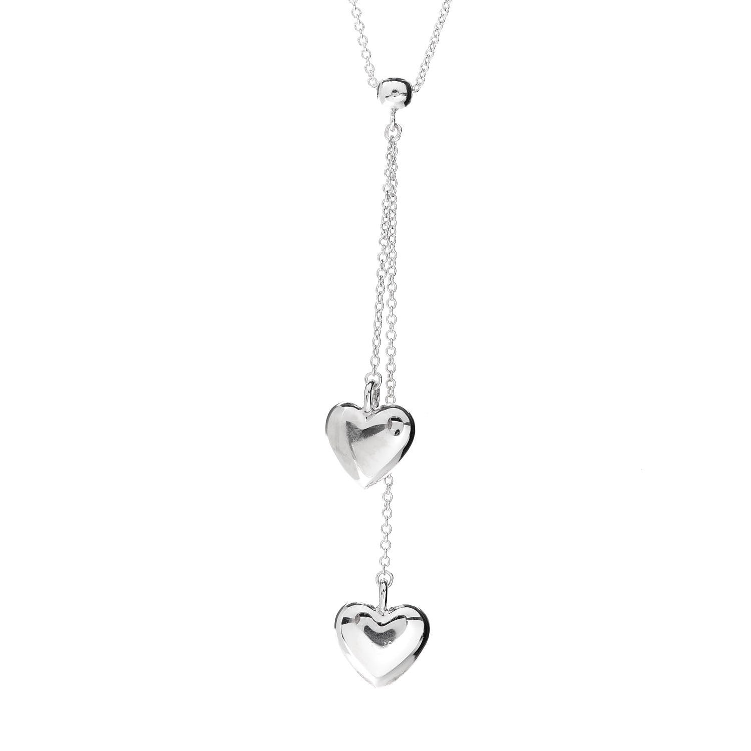 Tiffany Sterling Silver Double Heart Lariat Pendant Necklace 3 of 5