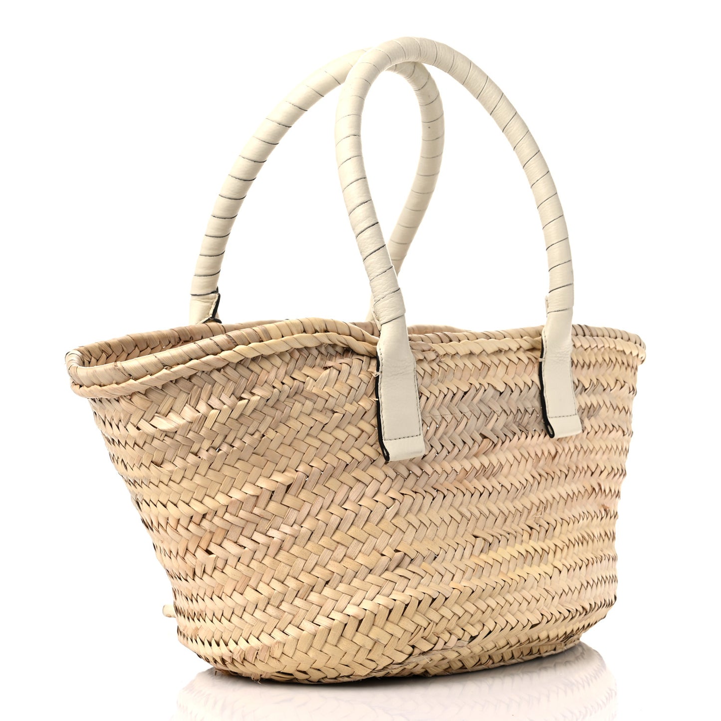 Raffia Small Grain Calfskin Medium Marcie Basket White